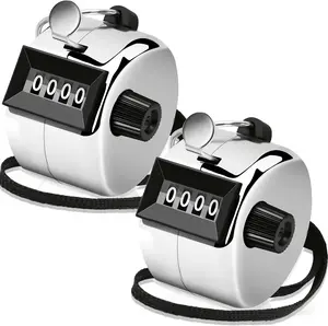 2 Pack Clicker Counter, Metal Hand Tally Counter Clicker, 4 Digit Mechanical Palm Click Counter for Counting Numbers, Coaching,  Events Count