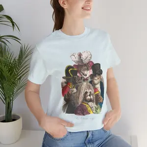 Vintage Art T-Shirt, Dog Cat Bunny Graphic Tee Shirt, Unisex Artistic Gift