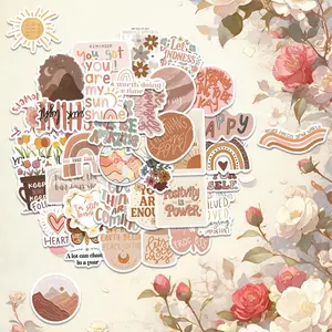 55Pcs Boho Inspirational Quote Stickers Pack, Waterproof Vintage Positive Affirmation & Pastel Boho Vinyl Decals for Laptop, Water Bottle, Journal & Scrapbook, Self-Care Gift