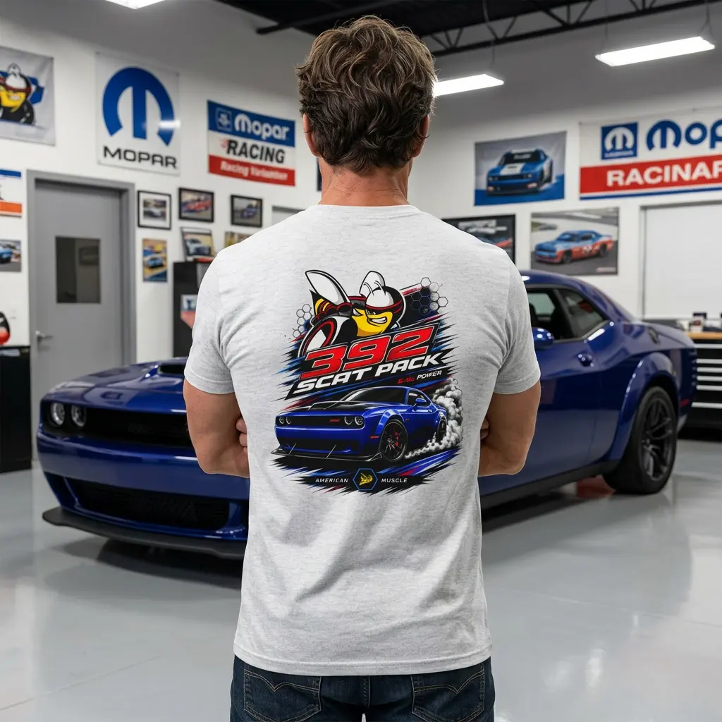 392 Scat Pack T-Shirt - Street Drag Racing Show Tee - Dodge Challenger Mopar Muscle Car Graphic Tee - Unisex Gildan 5000 S-5XL