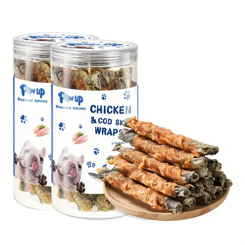 PAWUP Dog Treat Chicken Wrapped Cod Skins, Training Treat for Small Dog, Healthy Chews w/Taurine, High Protein and Omega3, 12.5 oz, 2 Packs