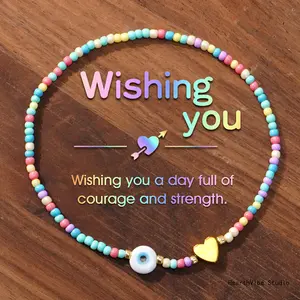 Colorful Seed Bead Heart-Themed Handmade Elastic Bracelet