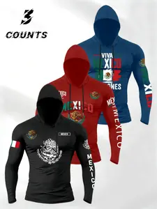Men's Street Style Mexican Print Hooded Long Sleeve T-Shirt Set, Casual Fitted Design for All Seasons, Versatile Outdoor Wear