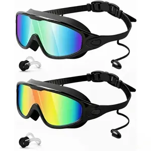 Wide View Adult Swimming Goggles HD Anti-Fog Silicone Swim Glasses with UV Protection & Built-In Earplugs for Ultimate Comfort and Performance,summervibes