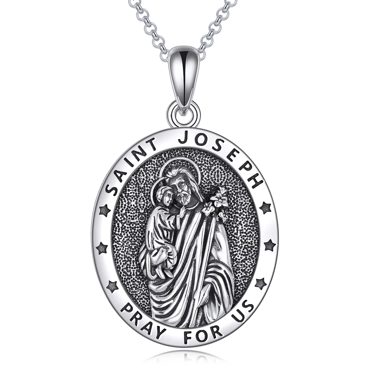 S925 Silver Saint Joseph Pray for Us Necklace - Profound Unisex Religious Protection Pendant, Ideal for Adults, Women, Father's Day, Birthday, Anniversary Gifts