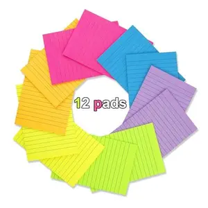 (12 Pack) Lined Sticky Notes 4x6 in,Large Notepads with Lines,Ruled Stickies Super Sticking Power,Office School Memo Note Pads Bright Colors,Post on Windows Doors,Recyclable,Easy to Write on
