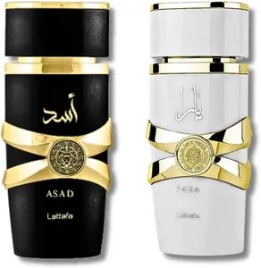 Lattafa 2-Piece Perfume Gift Set - Asad & Yara Moi Eau de Parfum 100ml Each Bold Woody Sweet Floral Fragrance Bundle for Men & Women