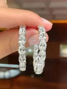 Fashion Artificial Zircon Decor Hoop Earrings for Women, High Quality Earrings, Lightweight Earring, Copper Inlaid Zircon, Sparkling Zirconia, Elegant Jewelry for Party, Daily Decor, Trendy All-match & Exquisite Jewelry for Birthday Gift