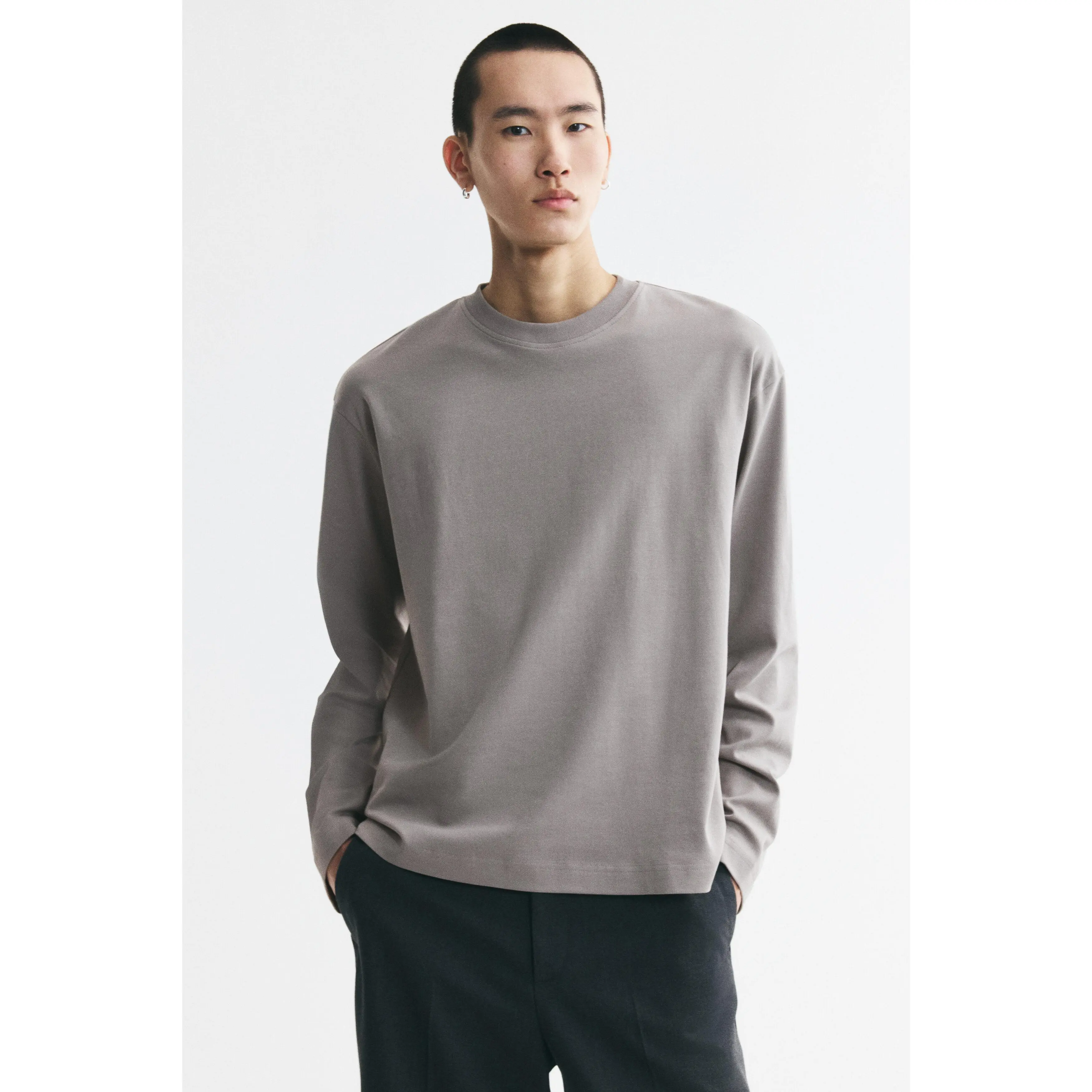 H&M Relaxed Fit Long-sleeved interlock T-shirt