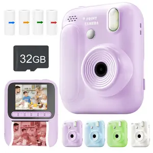Kids Colorful Instant Printing Camera, 8x Digital Zoom, HD Digital Camera Comes with 32GB SD Card, 4-Color Print Paper, DIY Instant Color Photo Printer Toys for Christmas Birthday Gift
