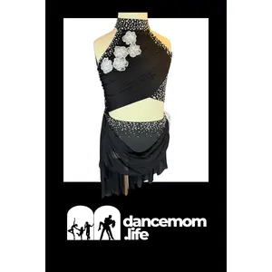 Onyx Enchantment  – Black Rhinestone Floral Lyrical Costume (Size 6)