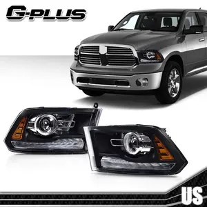 Fit For 2013-2018 Dodge Ram 1500 2500 3500 Black Projector Headlights w/ LED DRL G-PLUS