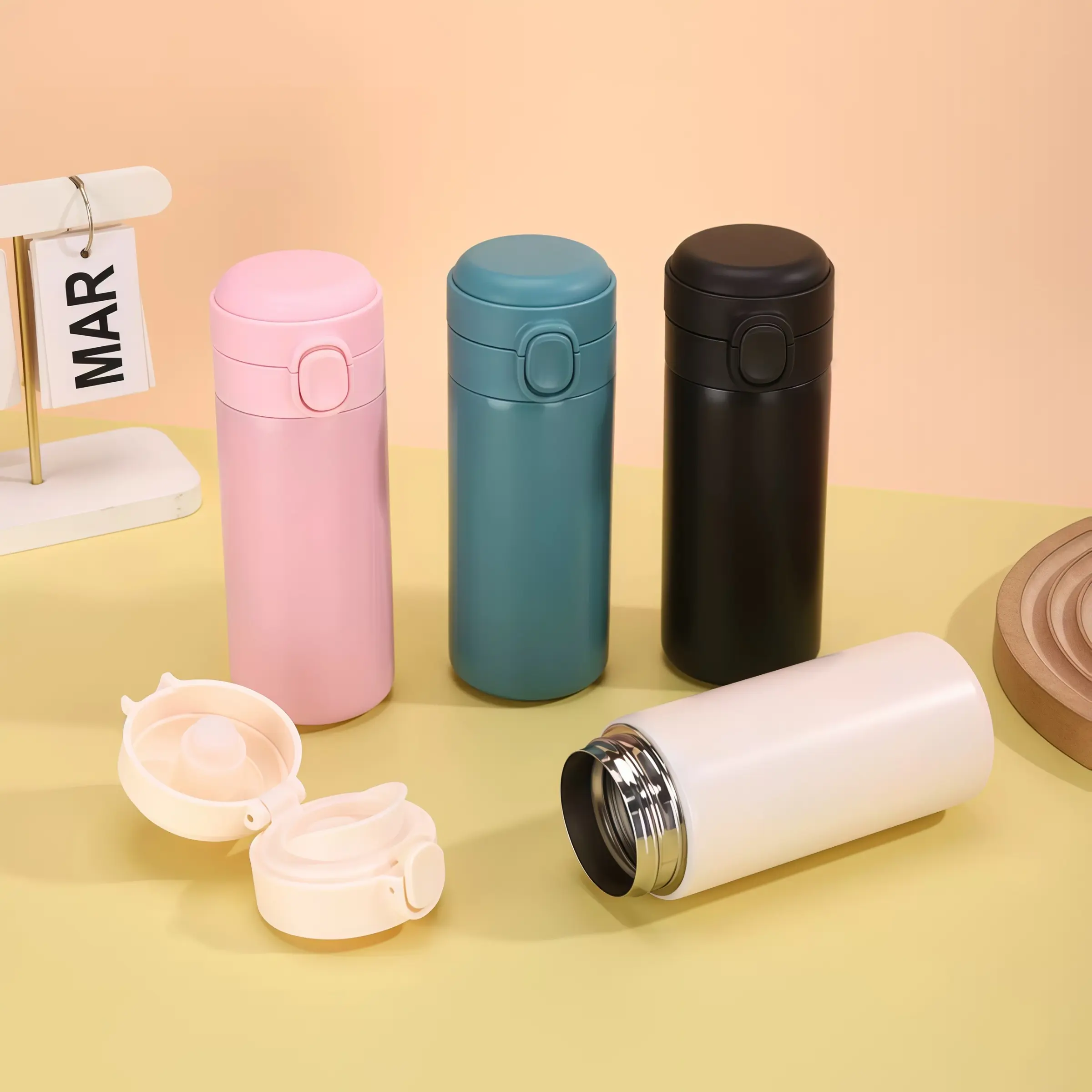 Modern Simple 304 Stainless Steel Thermal Small Bean Cup, Vacuum Insulated Cup, Portable Bounce Lid Mini Stainless Steel Flask Water Bottle, Cute Double Wall Insulated Student Travel Mug, Insulated Tumbler Drinkware, Perfect Gift