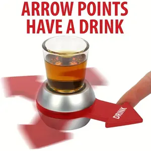 Party Spin Drinking Game with Glass Cup, Fun Adult Interactive Party Table Game for Bars, Nightclubs, Halloween Parties, Round Abs Base with Arrows