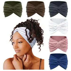 6 Pieces Boho Twisted Knot Wide Headband Set Elastic Large Turban Hair Bands Stylish Women Daily Outdoor Hair Accessories-MM1