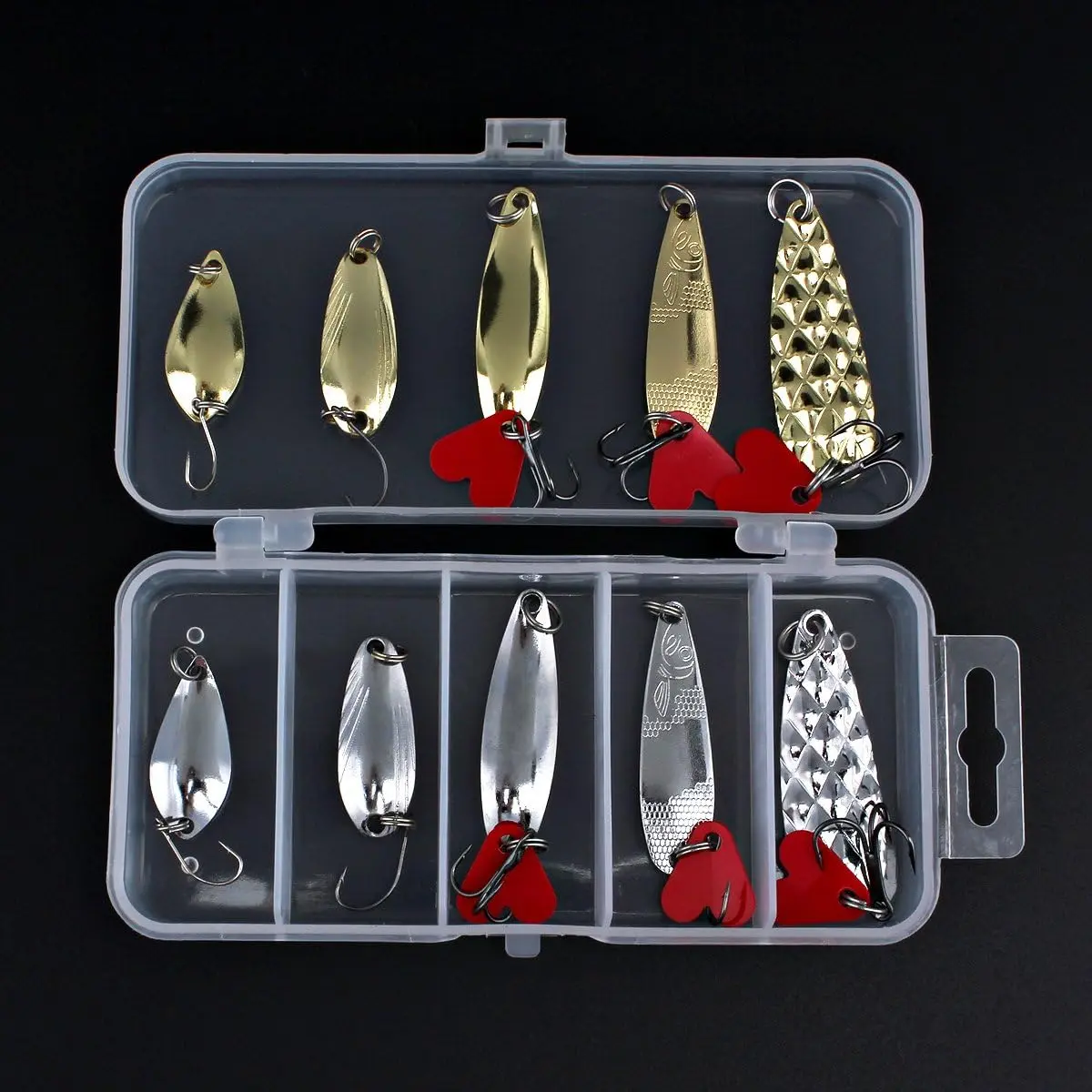 10 count Fishing Spoons Metal Lures Kit with Hook Tackle Box, Spoons Hard Fishing Lures, Metal Fishing Lure, Metal Fishing Sequin Lures Baits for Trout, Panfish, Bass