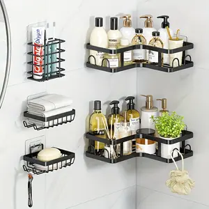 5-Piece No Drill Kitchen Bathroom Heavy Duty Wall Shelf Set, Adjustable Rustproof Wall Mounted Organizer Rack for Spices Utensils and Kitchen Supplies