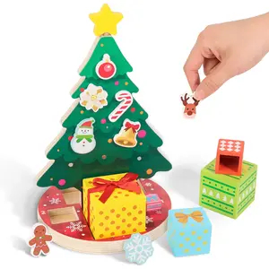 Woodtoe Montessori Toys for 3 4 5 6 Year Old, Christmas Tree Games for Toddlers, Wooden Sensory Toys, Color Sorting & Stacking for Fine Motor Skills, Magnetic Christmas Decorations STEM Birthday Valentines Day Gifts for Kids