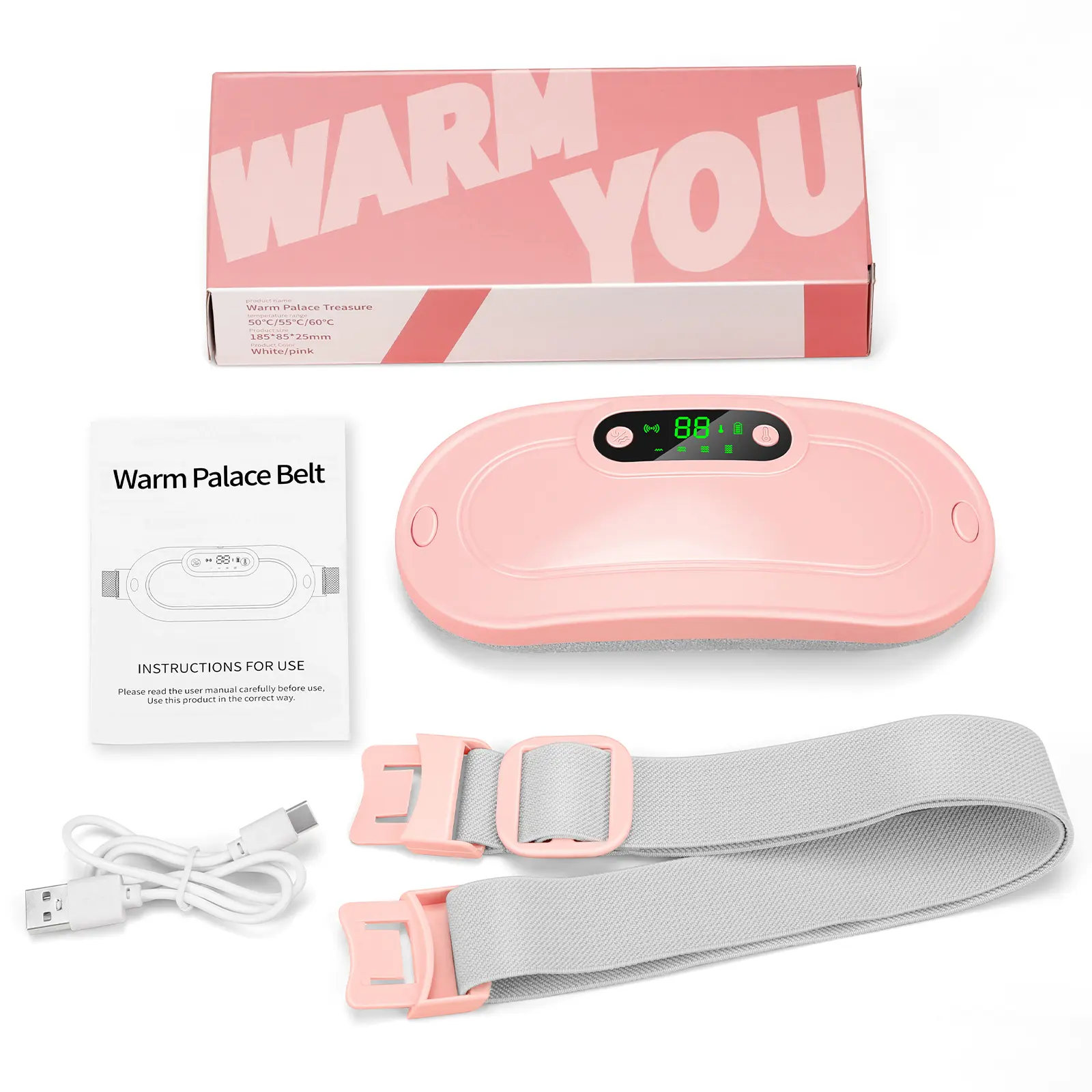Portable Cordless Heating Pad for Period Cramps: Electric Waist Belt,Fast Heating Pad with 3 Heat Levels and 4 Massage Modes Back Belly Pain Relief