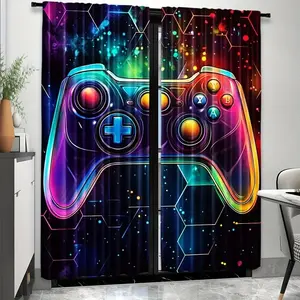 2 Piece Game Theme Set, Vibrant Polyester Material, Ideal for Gaming Room Decoration, Durable Fashion Design, Privacy Grommet Curtains