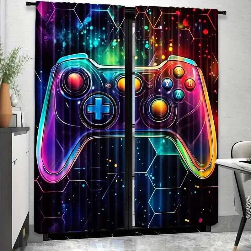 2 Piece Game Theme Set, Vibrant Polyester Material, Ideal for Gaming Room Decoration, Durable Fashion Design, Privacy Grommet Curtains, Window Curtain