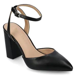 Journee Women's Tyyra Medium and Wide Width Pumps, Black PU 8