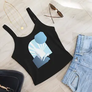 Daring Blues Crop Tank Top - Micro-Rib Soft Airlume Cotton Thick Straps Mid-Length Scoop Neck Side-Seamed Construction