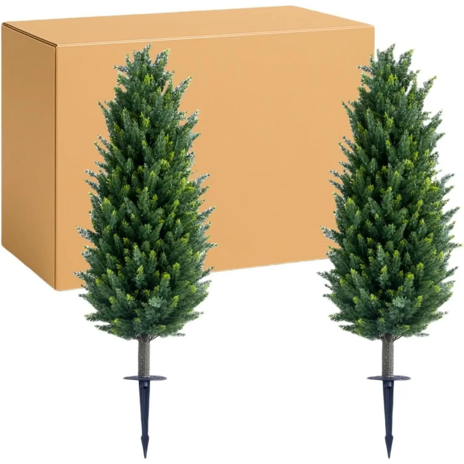 2-Pack 43In Faux Cypress Topiary Balcony Artificial Trees, Lifelike Artificial UV-Resistant PE Leaf Plants with Ground Spike, Indoor-Outdoor Decorative Fake Plant Brushes, Gifts, Lifelike Artificial Trees