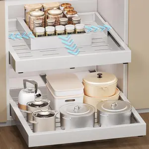 2 Pcs Pull Out Cabinet Organizers, Width 12"-19" Depth 17"-23" Expandable With 3 Slides, No Drill Slide Out Drawers for Cabinets Without Lip, Suitable for Kitchen Bathroom