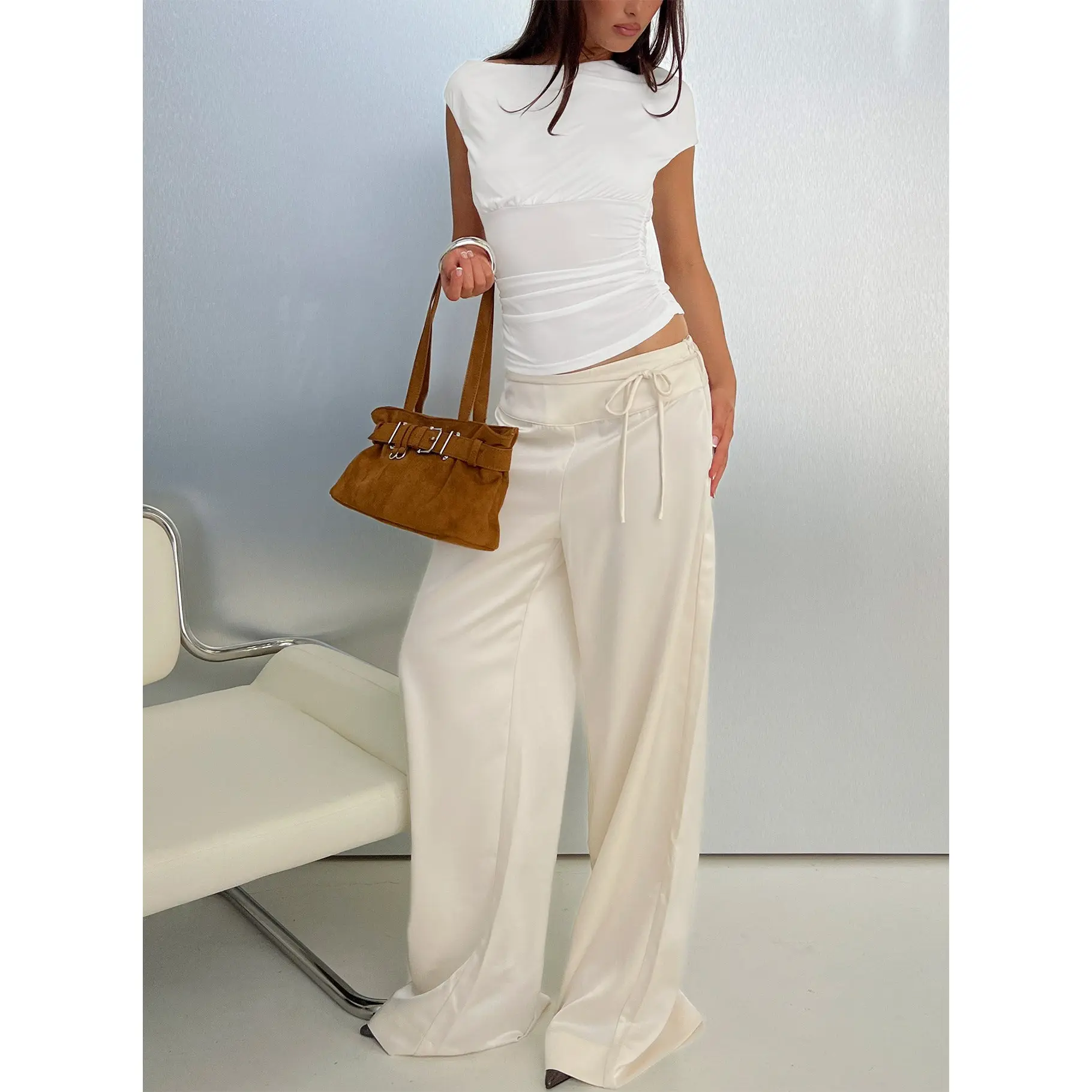 Aubrette Satin Tie Pants Cream Aubrette Satin Tie Pants Cream