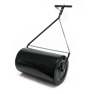 Combination Push/Tow Poly Lawn Roller with Easy-Turn Tethered Plug, 14x24", 60L/16 Gallon Portable Metal Garden Tool