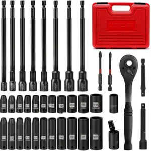 1/4" Drive Socket Set & Nut Driver Set 38 count,1/4-Inch Sockets Deep&Shallow SAE 5/32" to 9/16"? with Ratchet, Hex Shank 6" Long Nut Drivers(1/4" to 9/16") for Drill Bits(PH1 PH2)