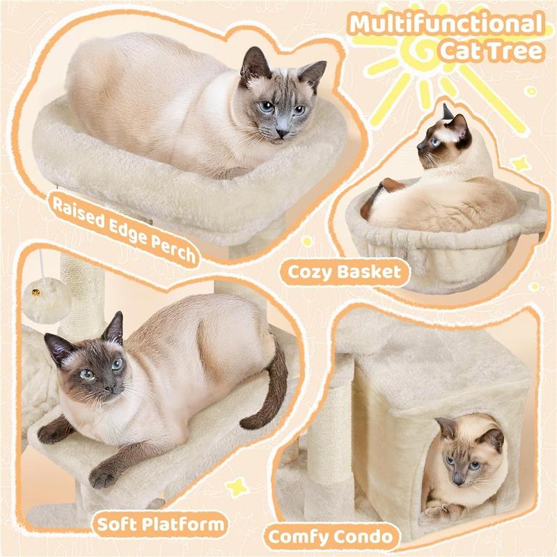 Costoffs Cat Tree, Multi Level Climbing Tower for Indoor Cats, Pet Activity Center Scratching Post Indoor Furniture Bed with Basket for Kittens