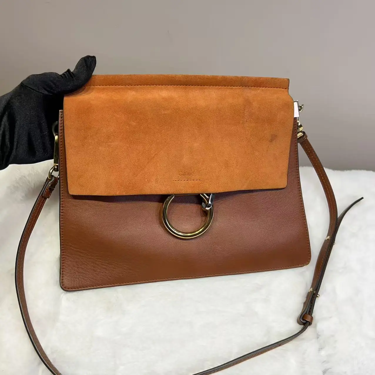 Pre-owned Chloé Chloe suede crossbody bag with brown accents 714030