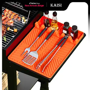 Silicone Grill Mat, Large Silicone Griddle Tool Rest Mat with Drip Pad, Heat-Resistant, Waterproof & Oil-Resistant Draining Pad for Outdoor Grill and Kitchen Countertop (Orange)