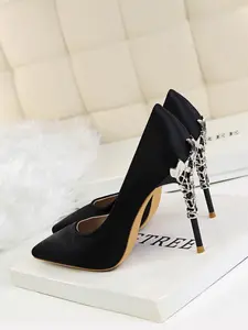 Women's Fashionable Stylish Metal Decor Stiletto Heels, Fabric Upper, Rubber Sole, Elegant Pointed Toe High Heels for Party, Daily Clothing Decor, Shoes for Women & Girls