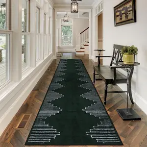 Modern Simple Black Stripe Corridor Carpet, Non-Slip Machine Washable Hallway Rug , Soft Rug for Living Room and Bedroom Home Decorative Rug