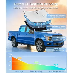 for Ford F150 F-150 F250 F350 F450 2015-2020 Sun Shade Sunshade Windshield Cover - 4 Layers Front Window Shade 250T Foldable Shade Custom Sun Visor Blocks