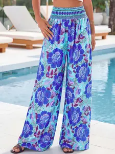 New Summer Casual Comfortable High-Waisted Elastic Loose Wide-Leg Pants, Printed Long Pants for Women, Essential for Daily and Vacation Wear