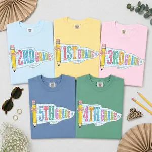 (No Glitter) Comfort Colors Custom Teacher Team Shirts, Grade Team Shirt, 1st Day of School, Back to School Shirt, Pencil Bow Colorful Teacher Shirt, Teacher Gift, First Second Third Fourth Fifth Grade 1G2