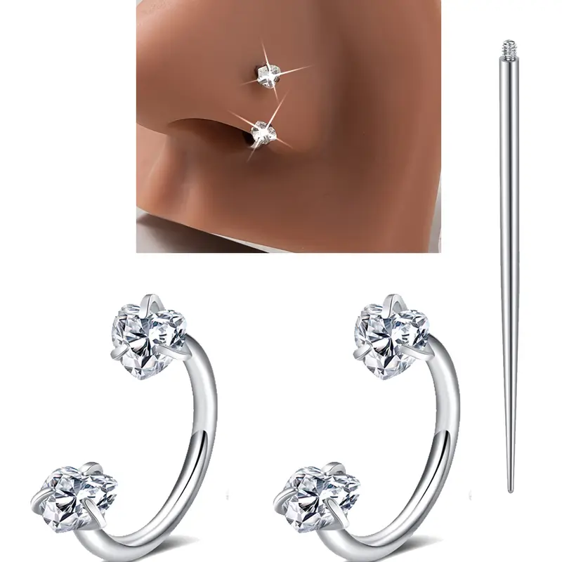 3Pcs Heart Star Cz Horseshoe Nose Ring Internal Threaded Design, Stainless Steel 18 Gauge 8mm Hoops for Multiple Piercings, Perfect for Nose Cartilage Tragus Helix and Lip, Nose Ring Jewelry Body Piercing Jewelry