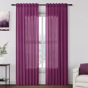 Grape Purple Linen Curtains 84 Inch Length 2 Panels Set for Living Room Rod Pocket Back Tab Light Filtering Window Drapes for Bedroom Dining Room Protect Privacy Modern Country Farmhouse Decor 52x84