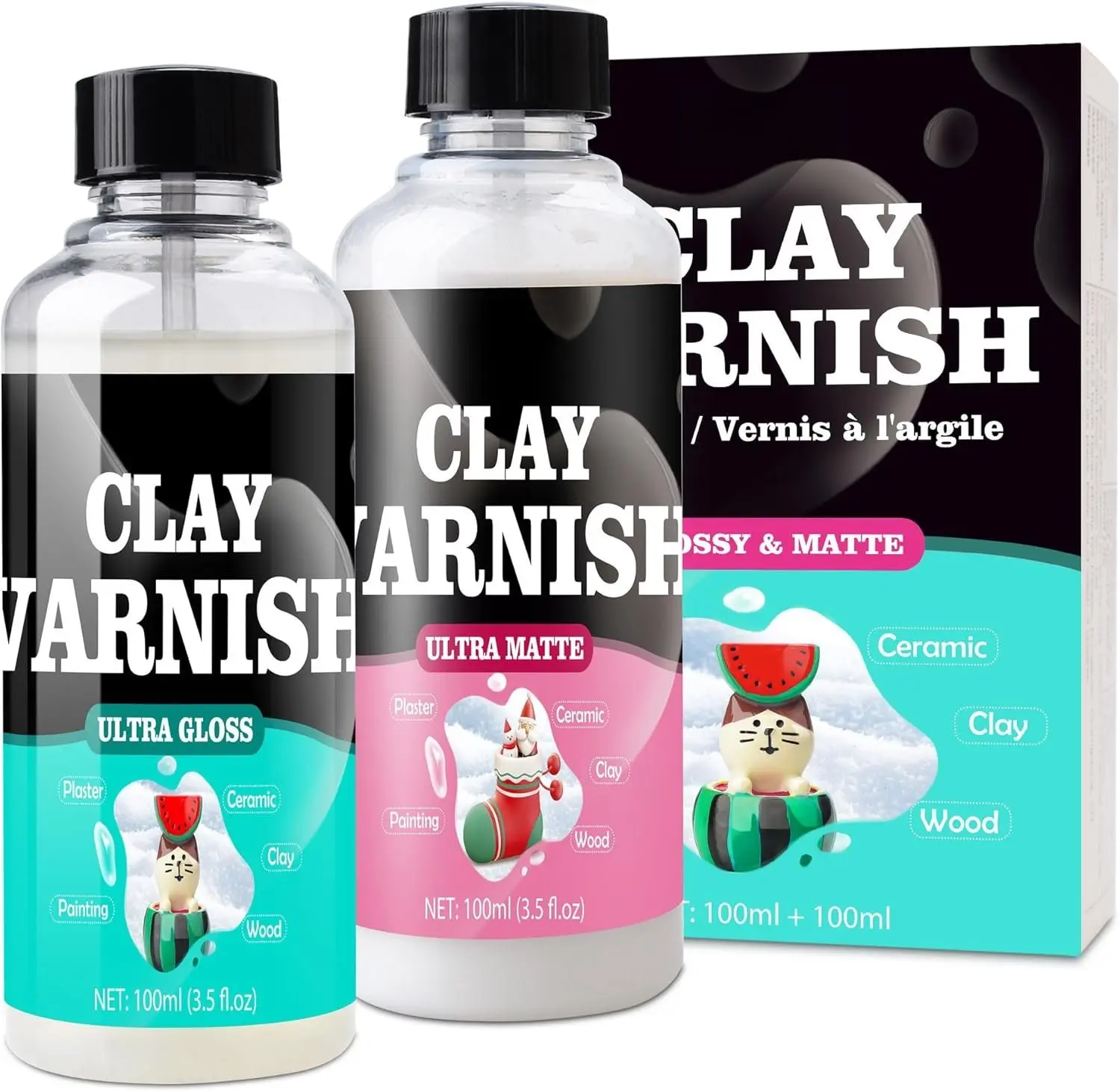 Air Dry Clay  Kit - 2x100ml High Gloss Matte Varnish Sealant, High Luster,  Scratch Resistant, Yellowing,  - Clay  Kit for Pottery,  Painting, Polymer Clay