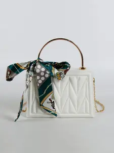 Off-white embroidered pearl decorated handbag crossbody shoulder bag, retro simple versatile three-dimensional   long handle bag, fashionable  exquisite niche versatile design suitable for daily travel, shopping, etc. Embossed Handbag