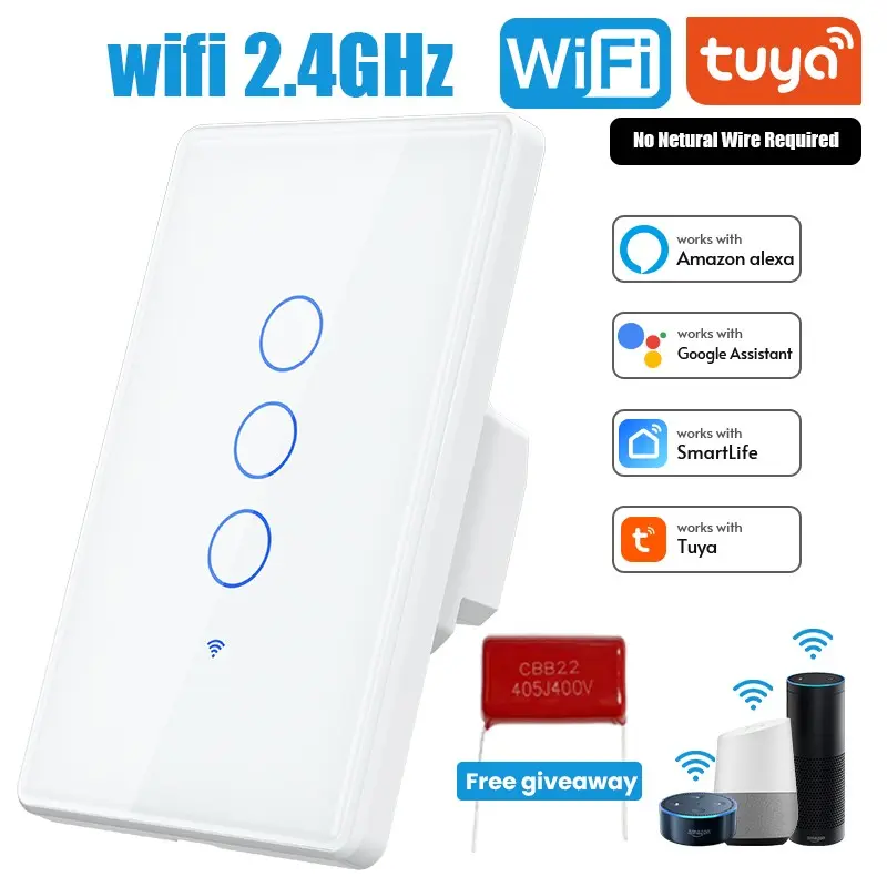 Smart WiFi Wall Light Switch, No Neutral Wire Needed, Energy Saving Design, Easy Installation, Suitable for Home and Office, Touch Control Switch, Wireless Switch, Smart Switches For Lights