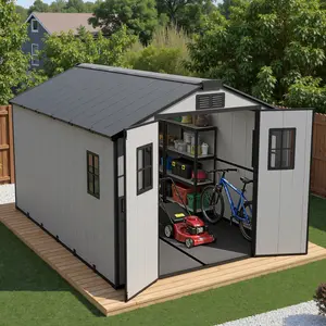 Weaxty 12'x8' Outdoor Storage Shed – Durable Resin & Galvanized Metal, Floor&Skylight Included, 4 Windows & Lockable Door for Garden, Patio, Backyard, Lawn, Chicken Coop