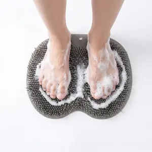 Shower Foot and Back Scrubber Mat,Wall Mounted Shower Foot Scrubber with Suction Cups,Exfoliating Silicone Massage Foot Cleaner for Shower(Gray)