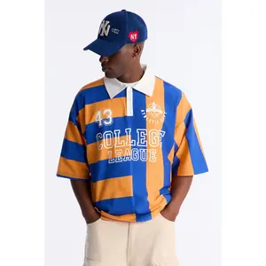 Short Sleeve Rugby Stripes Polo - Blue/combo