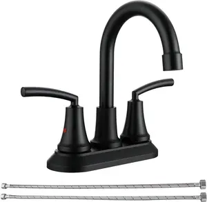 RKF 4 Inch Matte Black Bathroom Sink Faucet 2-Handle Centerset Bathroom Faucet 360 Swivel Spout Vanity Faucets for Sink 3 Hole Basin Lavatory Mixer Tap BF023-MB