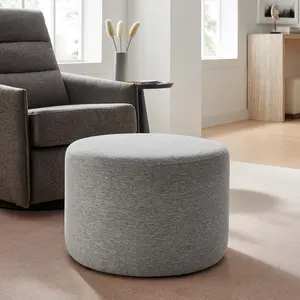 Modway Callum Large 23" Round Woven Heathered Fabric Upholstered Ottoman in Heathered Weave Light Gray